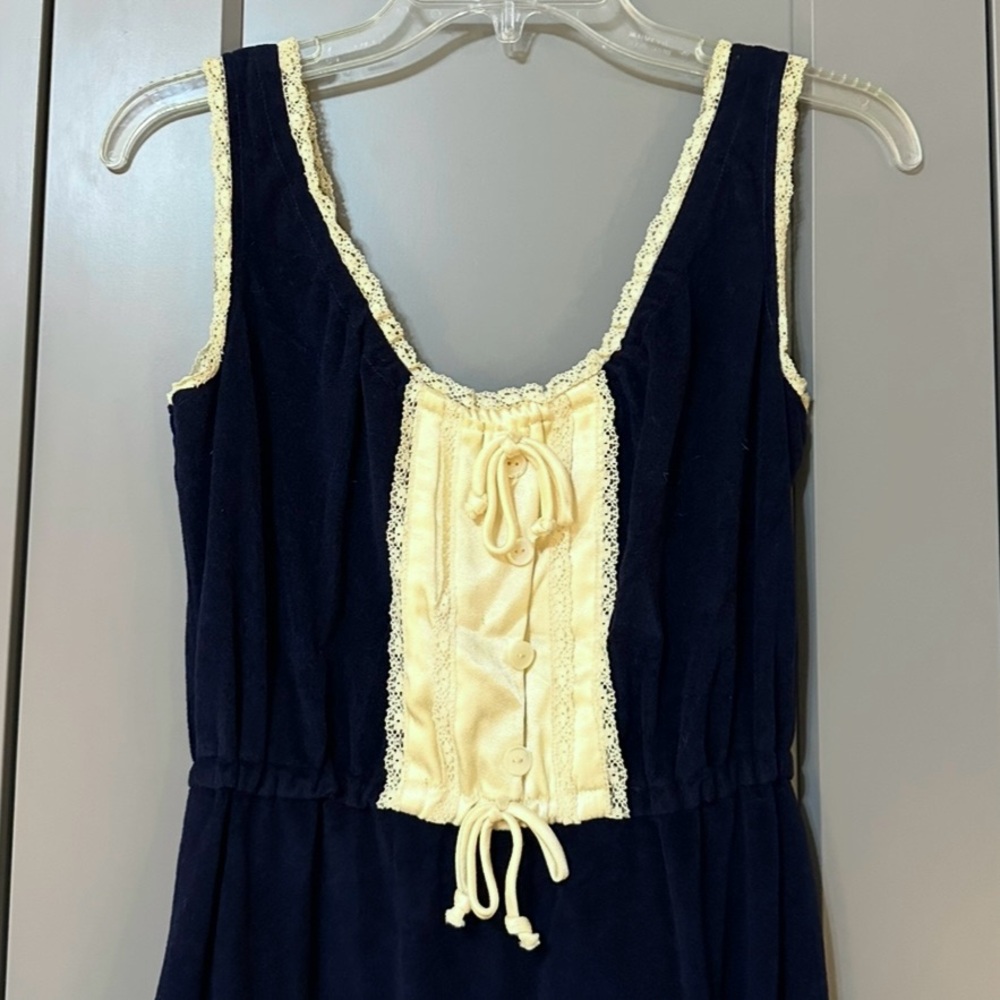 Vintage 1970s Byer Too Sleeveless Maxi Dress Ruffled Hem Lace Up Detail Size XS - Picture 3 of 8